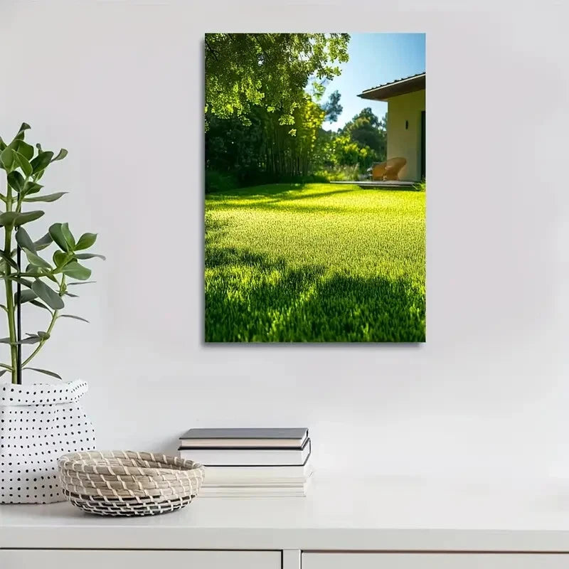 Emerald Thatch Grass Lawn Vibrant Green Painting 40x60cm Metal Print Ready to Hang