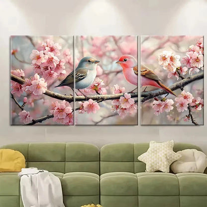 3pcs Pink Birds Cherry Blossom Butterflies Wall Art Set Canvas Framed 40x60cm - High Quality Print 100% Australian Made Wall Canvas Ready to Hang