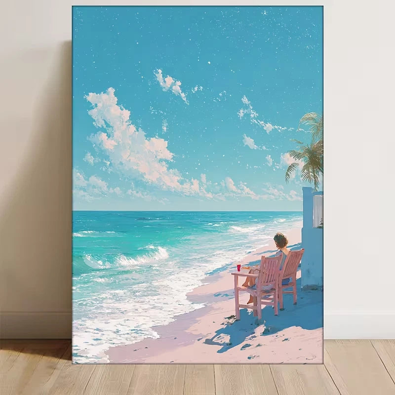 Pastel Coastal Beach Painting 60x90cm Metal Print Ready to Hang