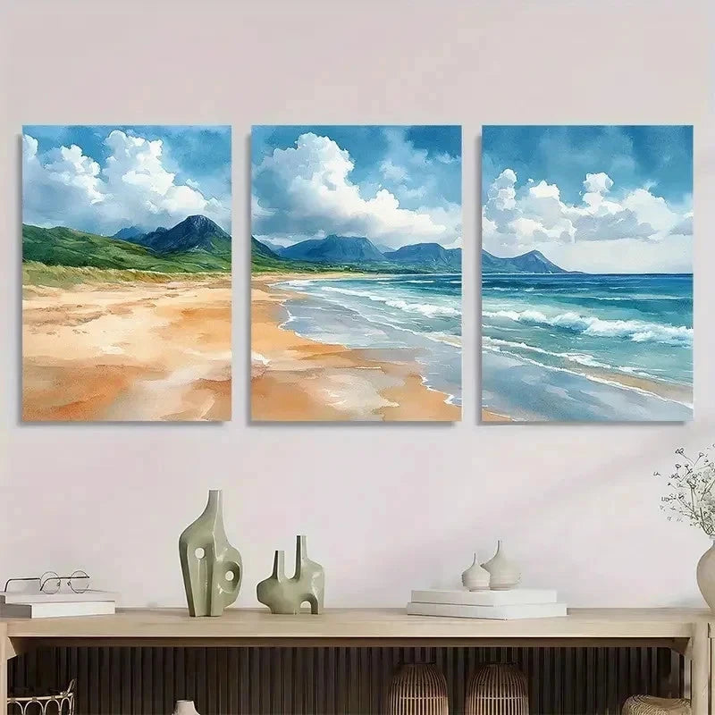 3pcs Donegal Beach Coastal Nature Perfect Wall Art Set Canvas Framed 40x60cm - High Quality Print 100% Australian Made Wall Canvas Ready to Hang