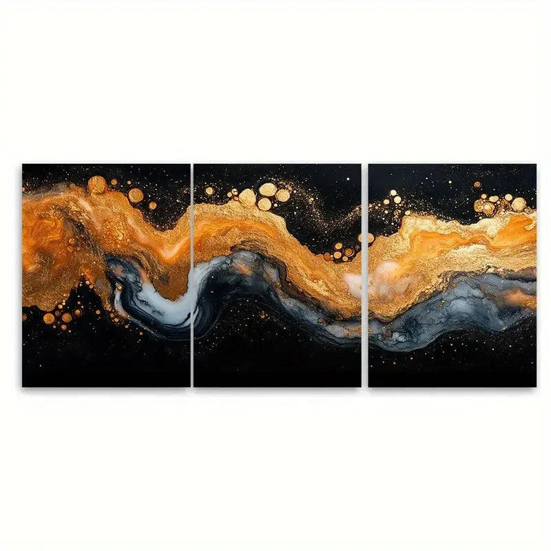 3pcs Golden, Black, And White Marble Effect Wall Art Set Canvas Framed 40x60cm - High Quality Print 100% Australian Made Wall Canvas Ready to Hang
