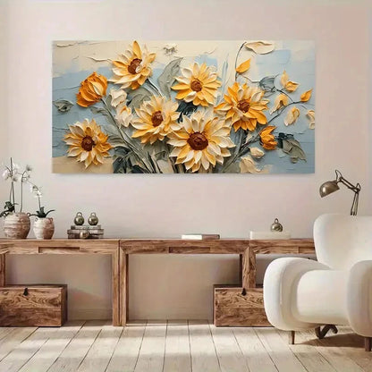 Sunflower Yellow Orange Floral Wall Art Canvas Office Home Room Framed 120x60cm
