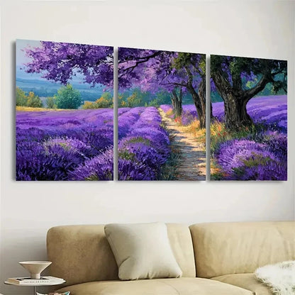 3pcs Lavender Nature Purple Print Wall Art Set Canvas Framed 60x90cm - High Quality Print 100% Australian Made Wall Canvas Ready to Hang