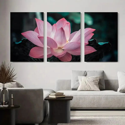 3pcs Pink for Lotus Flower Modern Floral Metal Print Ready to Hang Art