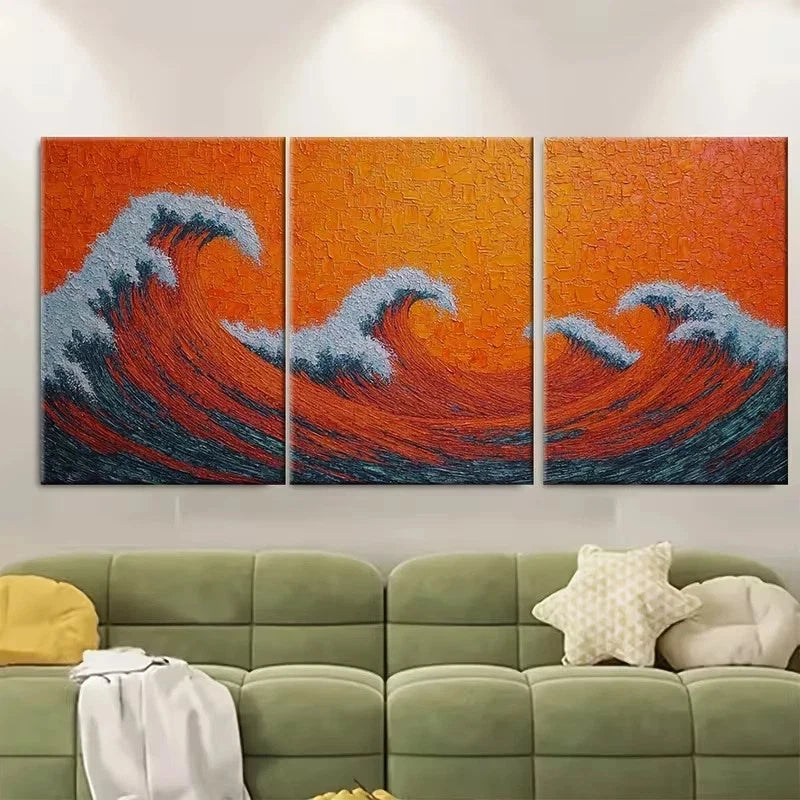 3pcs Orange Sunset Seascape Wall Art Set Canvas Framed 40x60cm – High Quality Print 100% Australian Made Wall Canvas Ready to Hang