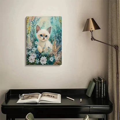 Cute Siamese Kitten with Blue Eyes in Floral 40x60cm Metal Print Ready to Hang