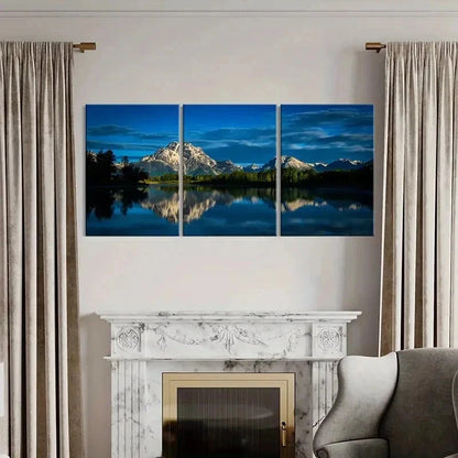 3pcs Mountain Lake with Reflection on Water Wall Art Set Canvas Framed 40x60cm - High Quality Print 100% Australian Made Wall Canvas Ready to Hang