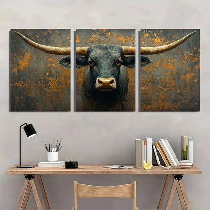 3pcs Texas Longhorn Land Cow Animal Themed Metal Print Ready to Hang Art