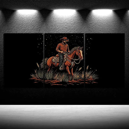 3pcs Man Riding a Horse Animal Themed Metal Print Ready to Hang Art
