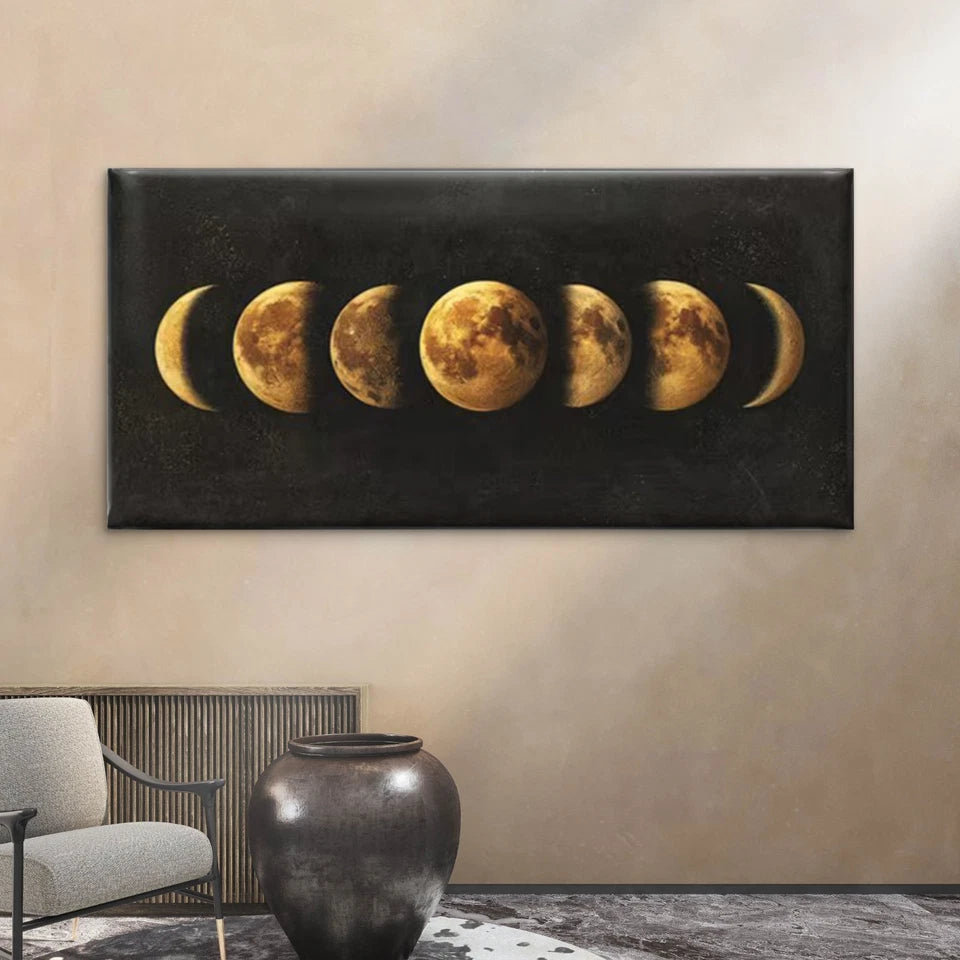 Celestial Lunar Cycle Chart Wall Art Canvas Office Home Room Framed 120x60cm