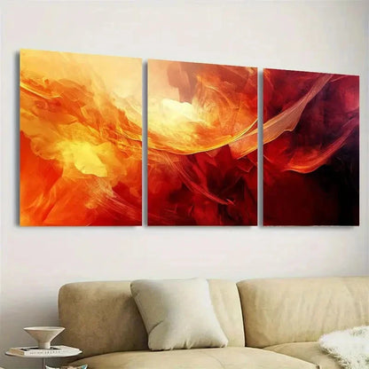 3pcs Warm Orange, Red & Yellow Swirls Wall Art Set Canvas Framed 50x70cm - High Quality Print 100% Australian Made Wall Canvas Ready to Hang