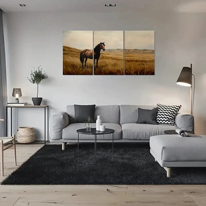 3pcs Triptych Horse Nature Scenery Metal Print Ready to Hang Art