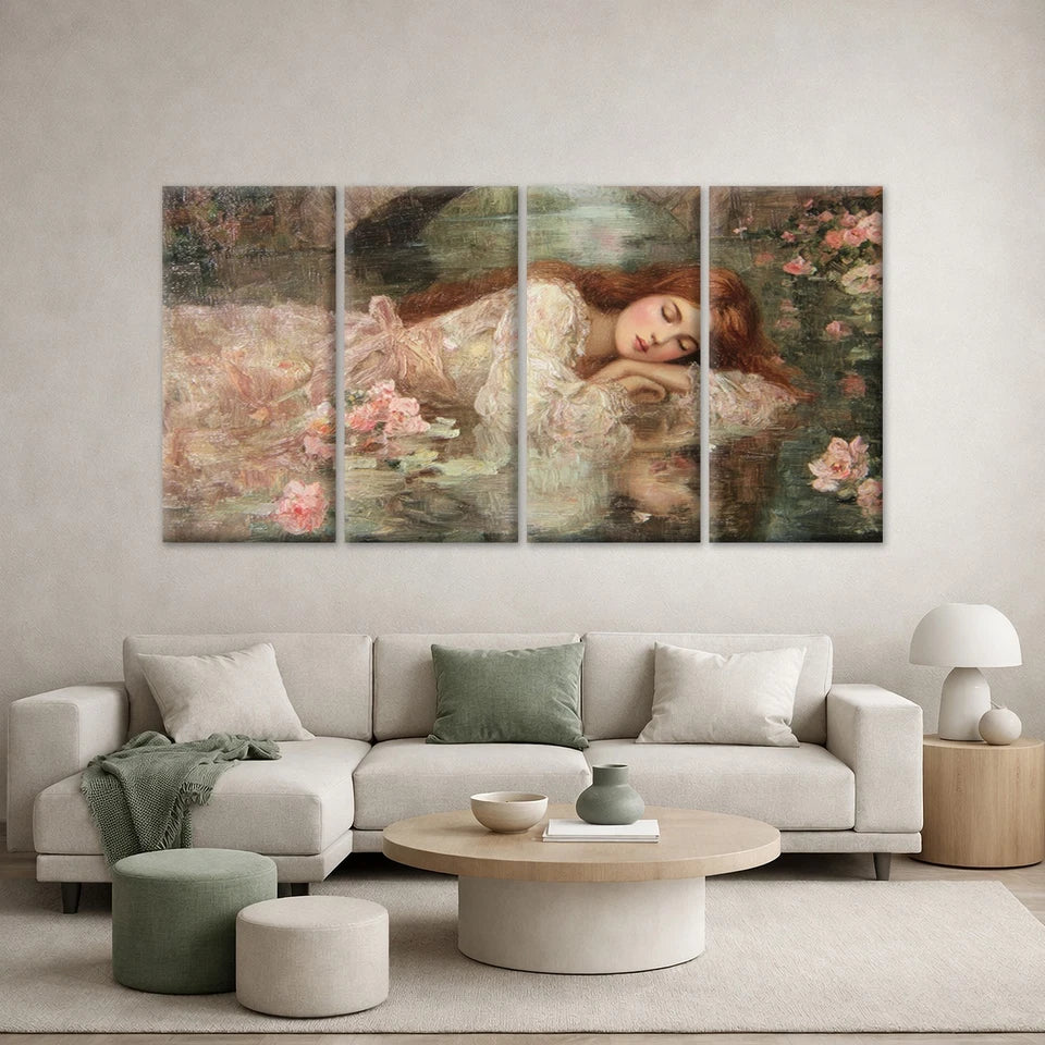 4pcs Vintage Oil Painting of Woman Roses Wall Art Canvas Framed 45x80cm - High Quality Print 100% Australian Made Wall Canvas Ready to Hang