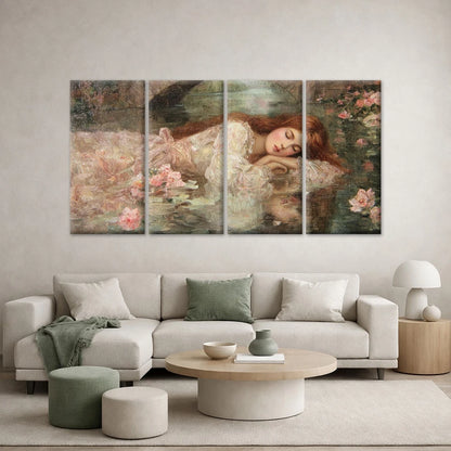 4pcs Vintage Oil Painting of Woman Roses Wall Art Canvas Framed 45x80cm - High Quality Print 100% Australian Made Wall Canvas Ready to Hang