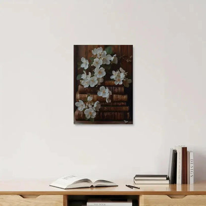 Beautiful Wildflower & Botanical Book Stack Painting 40x60cm Metal Print Ready to Hang