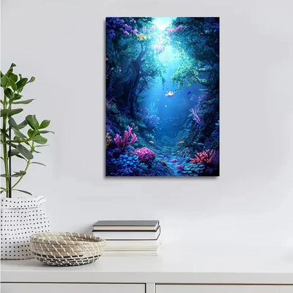 Whimsical Rabbit Swimming Under Coral Reef Painting 40x60cm Metal Print Ready to Hang