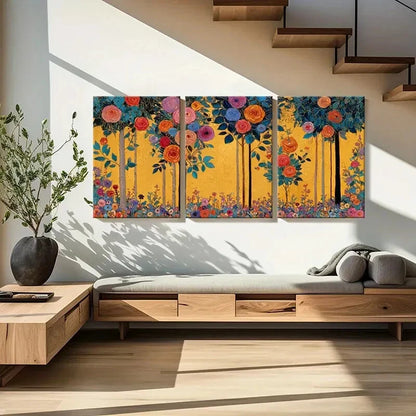 3pcs Vibrant Colorful Floral & Abstract Garden Metal Print Ready to Hang Art
