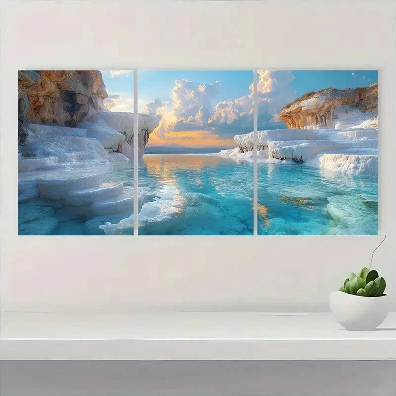 3pcs Vintage Style Panoramic View of White Metal Print Ready to Hang Art