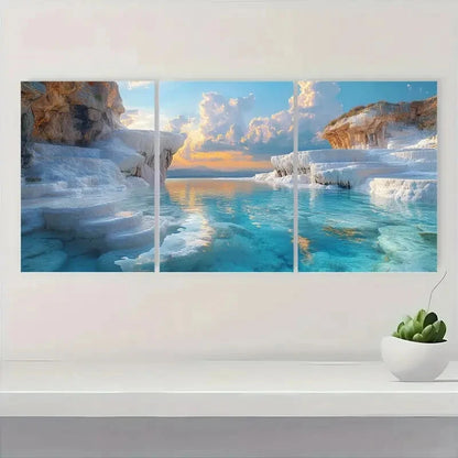 3pcs Vintage Style Panoramic View of White Metal Print Ready to Hang Art