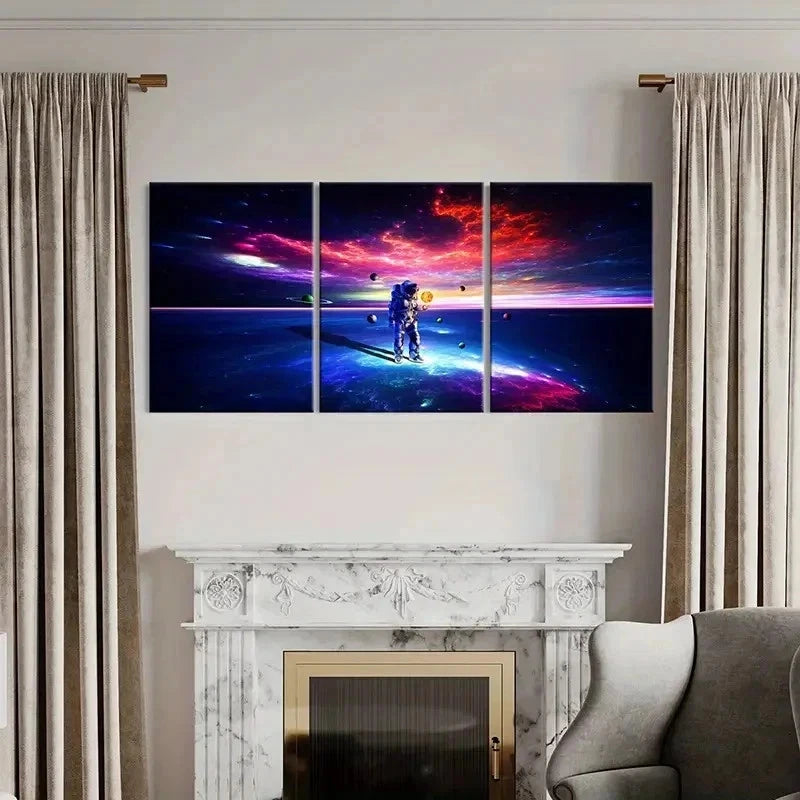 3pcs Space Astronaut Planet Art Painting Wall Art Set Canvas Framed 40x60cm - High Quality Print 100% Australian Made Wall Canvas Ready to Hang