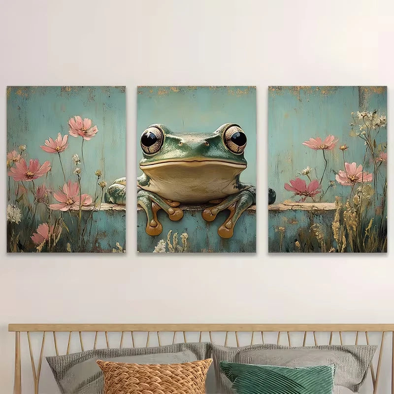3pcs Botanical Amphibian Metal Print Ready to Hang Art