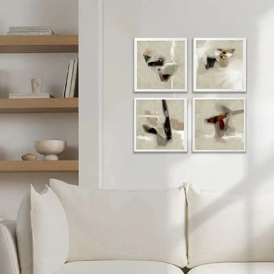 4pcs  Boho Contemporary Art, Neutral Tones Wall Art Canvas Framed
