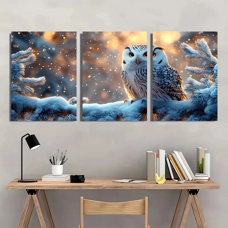 3pcs Elegant Winter Scene with Snow Covered Metal Print Ready to Hang Art