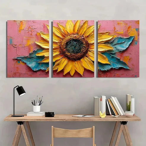 3pcs Sunflower Painting Flower Yellow Wall Art Set Canvas Unframed - High Quality Print 100% Australian Made Wall Canvas