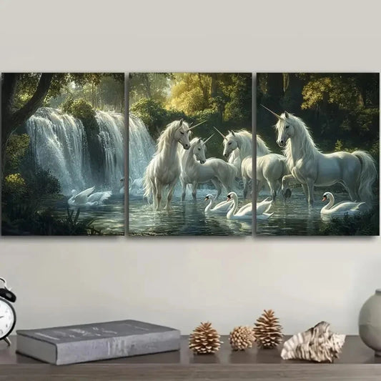 3pcs Unicorns Are Like Waterfalls Painting Metal Print Ready to Hang Art