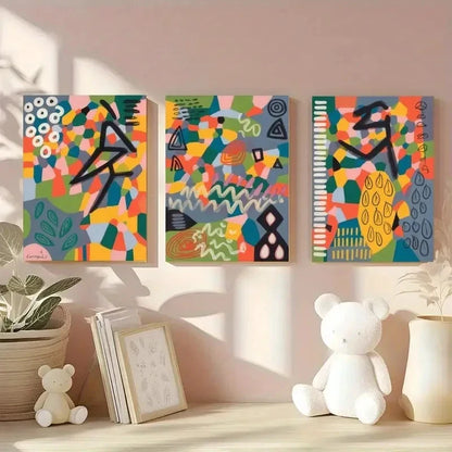 3pcs Colorful Abstract Geometric Shapes Metal Print Ready to Hang Art