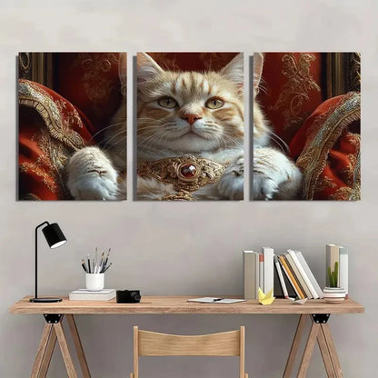 3pcs Royal Cat Luxurious Golden & Red Metal Print Ready to Hang Art