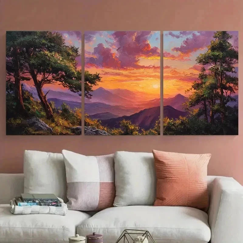 3pcs Sunrise Landscape Tree Scenery Perfect Wall Art Canvas Framed 60x90cm