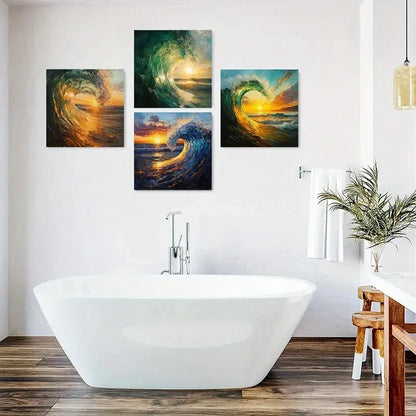 4pcs Colorful Sea Paintings,SkyWall Art Canvas Framed