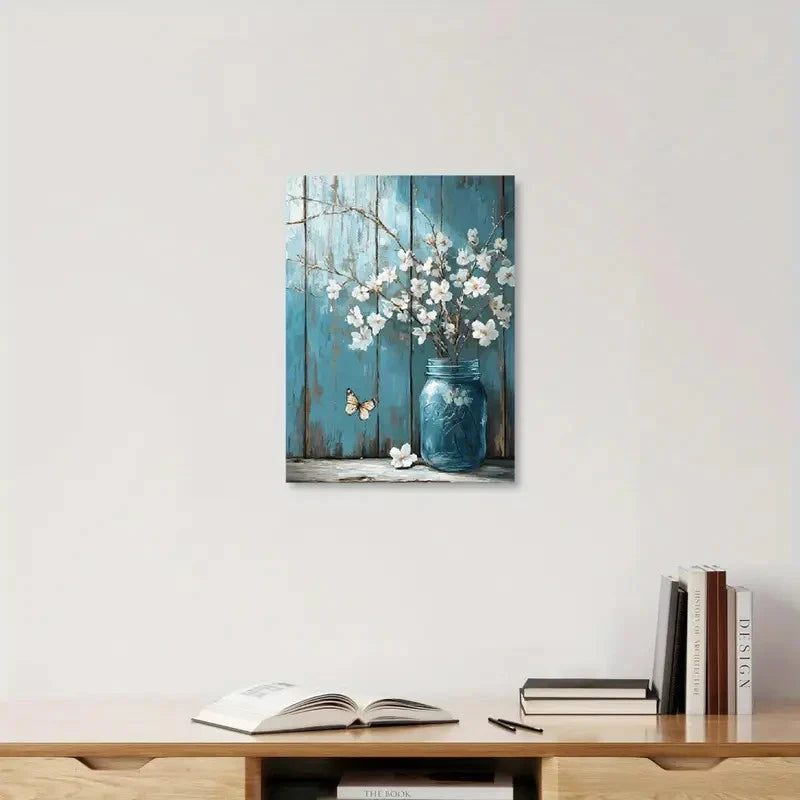 Beautiful Charming Mason Jar & Butterfly Painting 40x60cm Metal Print Ready to Hang