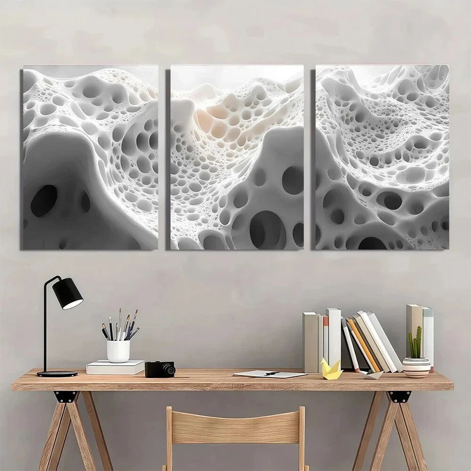 3pcs Dimensional Gray and White Painting Metal Print Ready to Hang Art