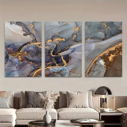 3pcs Stylish Gray and Bronze Stone Metal Print Ready to Hang Art