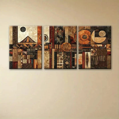 3pcs Geometric Earthy Tones & Golden Accents Metal Print Ready to Hang Art