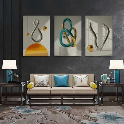 3pcs Abstract Metallic Texture Sculpture Metal Print Ready to Hang Art