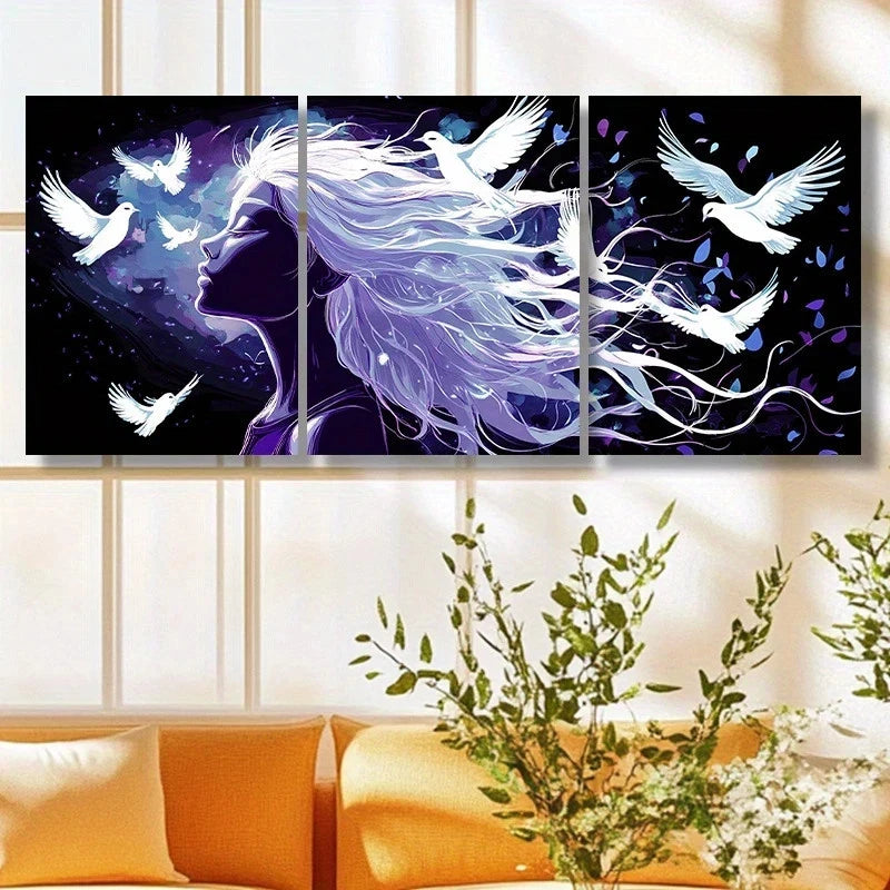 3pcs Flying Birds Purple Figure Metal Print Ready to Hang Art