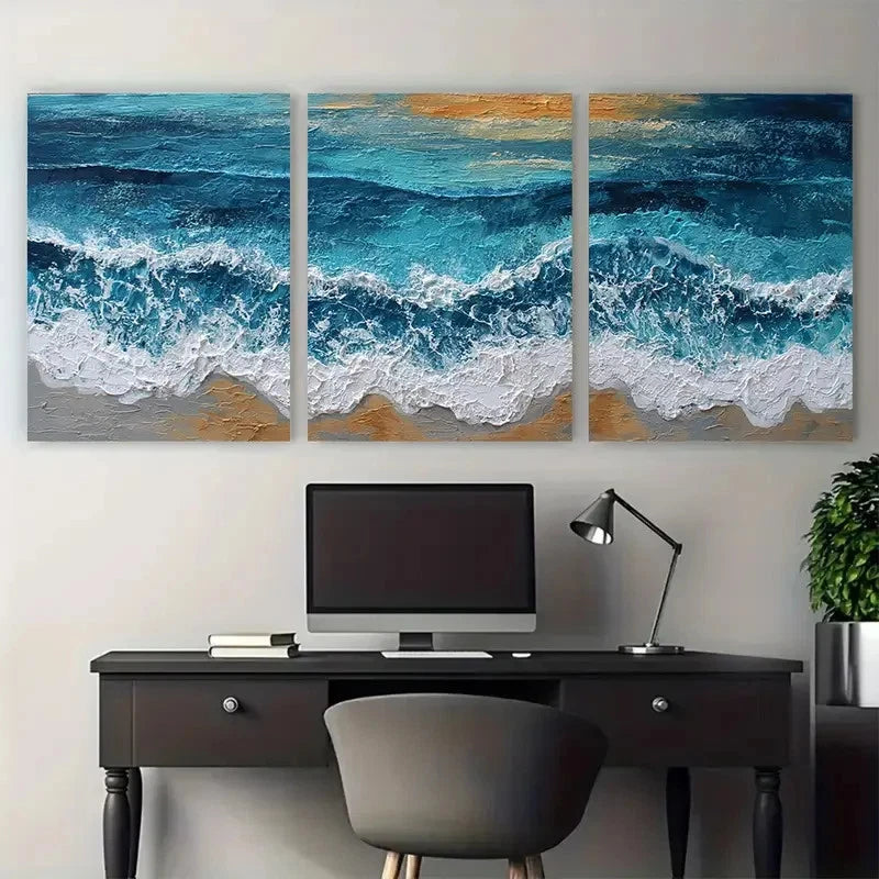 3pcs Beach Wave Ocean Dusk Evening Perfect Wall Art Set Canvas Framed 40x60cm - High Quality Print 100% Australian Made Wall Canvas Ready to Hang