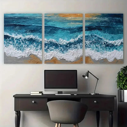 3pcs Beach Wave Ocean Dusk Evening Perfect Wall Art Set Canvas Framed 40x60cm - High Quality Print 100% Australian Made Wall Canvas Ready to Hang
