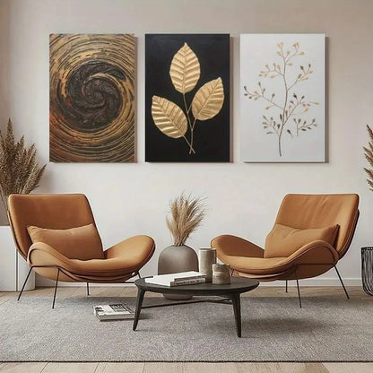 3pcs A Triptych Featuring Golden Patterns Metal Print Ready to Hang Art
