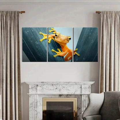 3pcs Yellow Tree Frog on Green Tree Wall Art Set Canvas Framed 40x60cm - High Quality Print 100% Australian Made Wall Canvas Ready to Hang