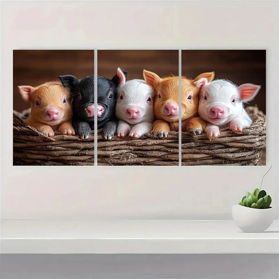 3pcs Animal Themed Cow Sheep Pig Metal Print Ready to Hang Art