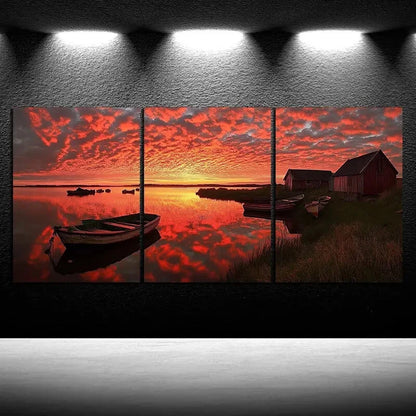 3pcs The Cottage By The Lake Nature Metal Print Ready to Hang Art
