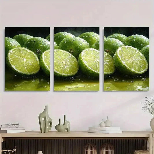 3pcs Lime Slices Realistic Fruit Décor Perfect Wall Art Set Canvas Framed 40x60cm - High Quality Print 100% Australian Made Wall Canvas Ready to Hang