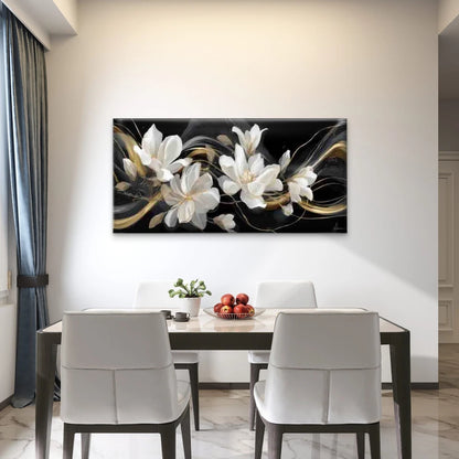 White & Golden Leaf Flower Wall Art Canvas Office Home Room Framed 120x60cm