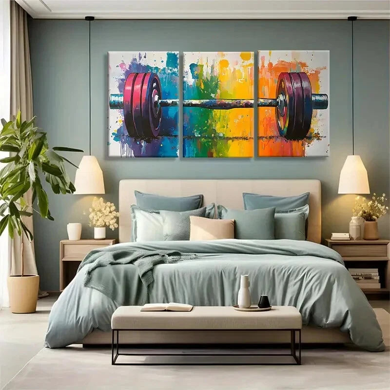 3pcs Colorful Gym & Fitness Vibrant Barbell Metal Print Ready to Hang Art