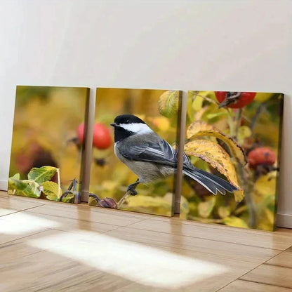 3pcs Animal Art Bird on a Tree Branch Painting Wall Art Set Canvas Framed 40x60cm - High Quality Print 100% Australian Made Wall Canvas Ready to Hang