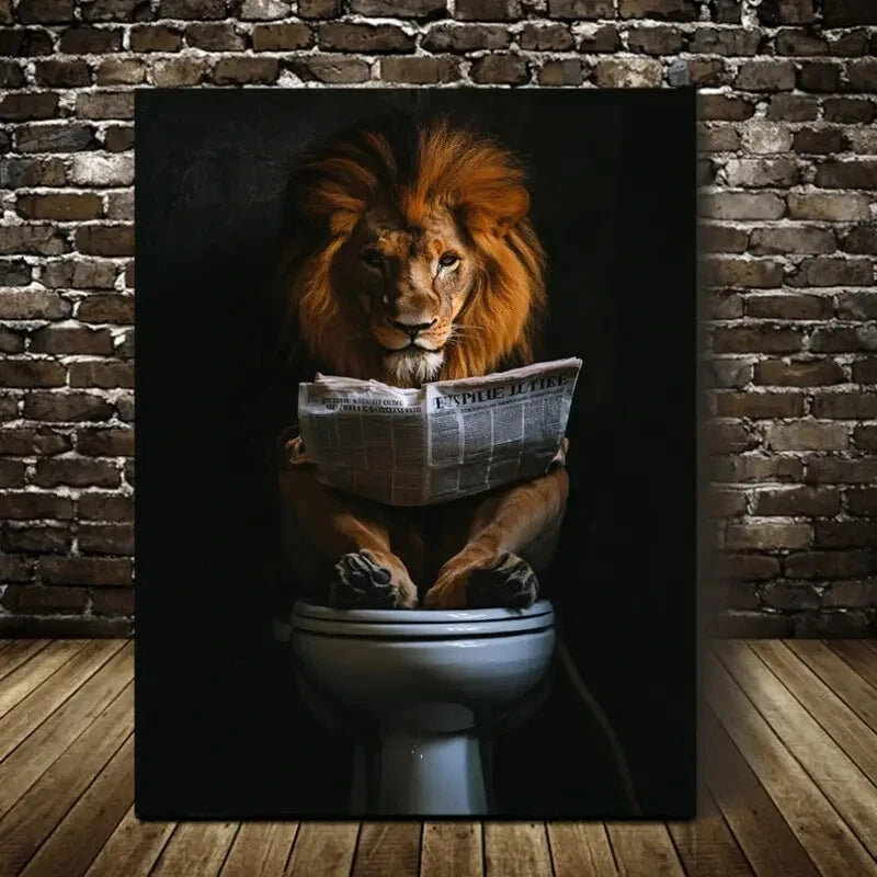 Contemporary Lion Reading Lion Painting 40x60cm Metal Print Ready to Hang